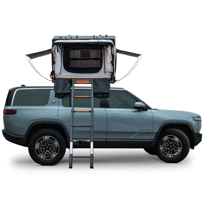 Roofnest Condor Overland 2 roof top tent  side view on Rivian