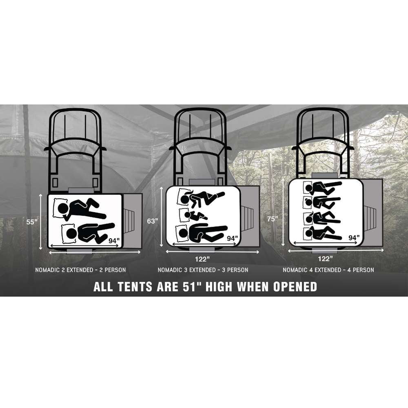 Overland Vehicle Systems Nomadic 4 Extended Roof Top Tent - Nomadic 2 Nomadic 3 Nomadic 4 comparison