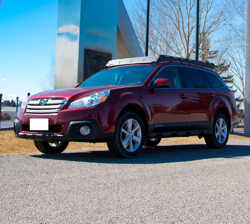 Prinsu 4th Gen Subaru Outback Roof Rack mounted on a red subaru outback
