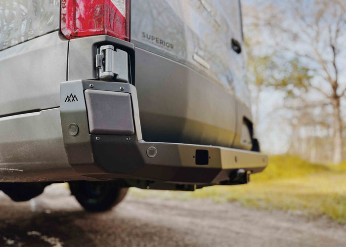 Ram ProMaster 2014-Present, Rear Shock Mount Step Bumper & Shocks. Gre Ram ProMaster 2014-Present, Rear Shock Mount Step Bumper & Shocks. Gre