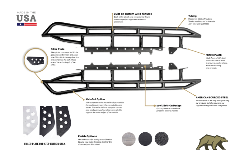 Cali Raise LED 2003-2009 TOYOTA 4RUNNER TRAIL EDITION BOLT ON ROCK SLIDERS