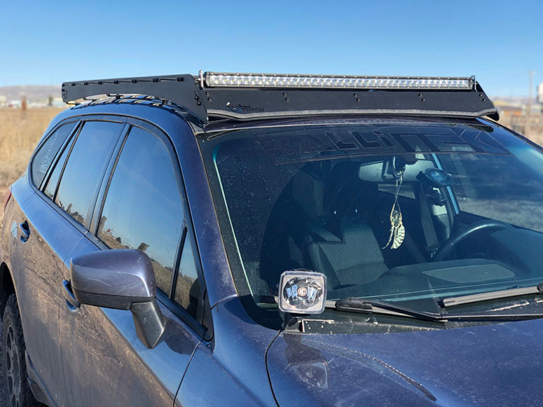 Prinsu 5th Gen Subaru Outback Roof Rack Mounted on a black 2015 Subaru Outback