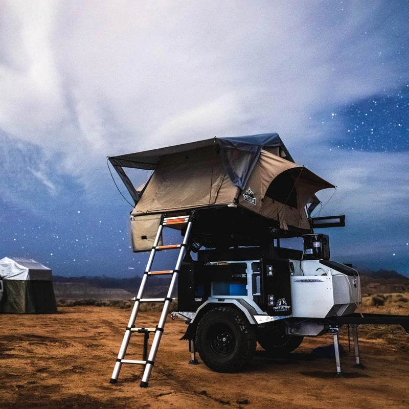 Tuff Stuff Trailhead Roof Top Tent on a trailer