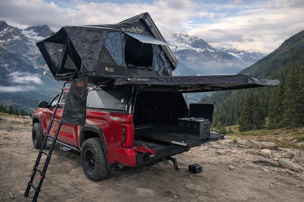 Toyota Tacoma OVS Expedition Truck Cap with rooftop tent