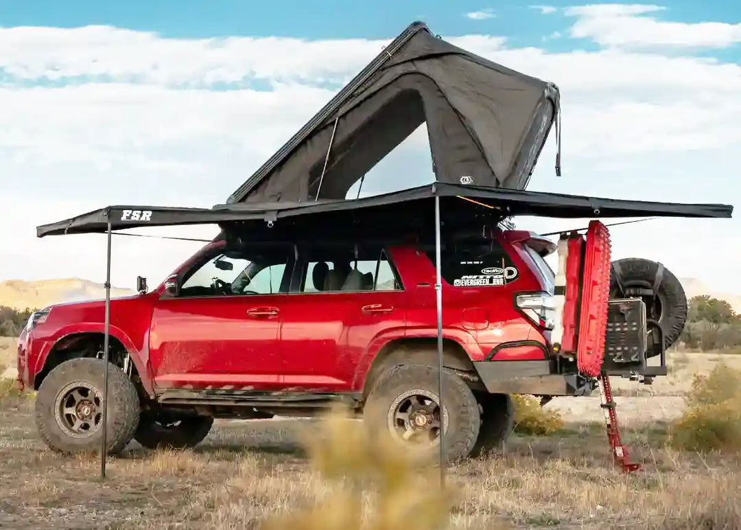 Toyota 4Runner overland setup with roof rack rooftop tent and awning