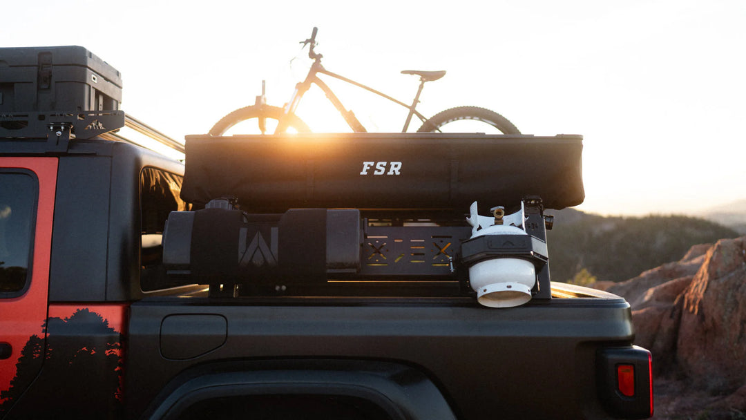 Bed rack setup for rooftop tent