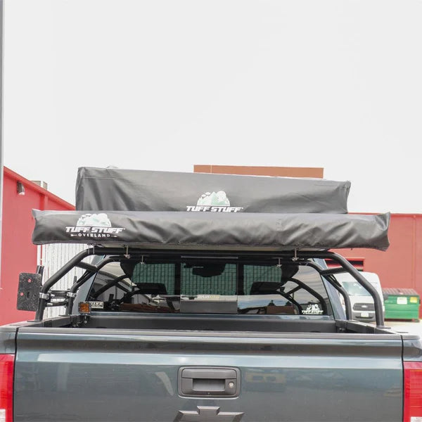 Adjustable truck bed rack for rooftop tent