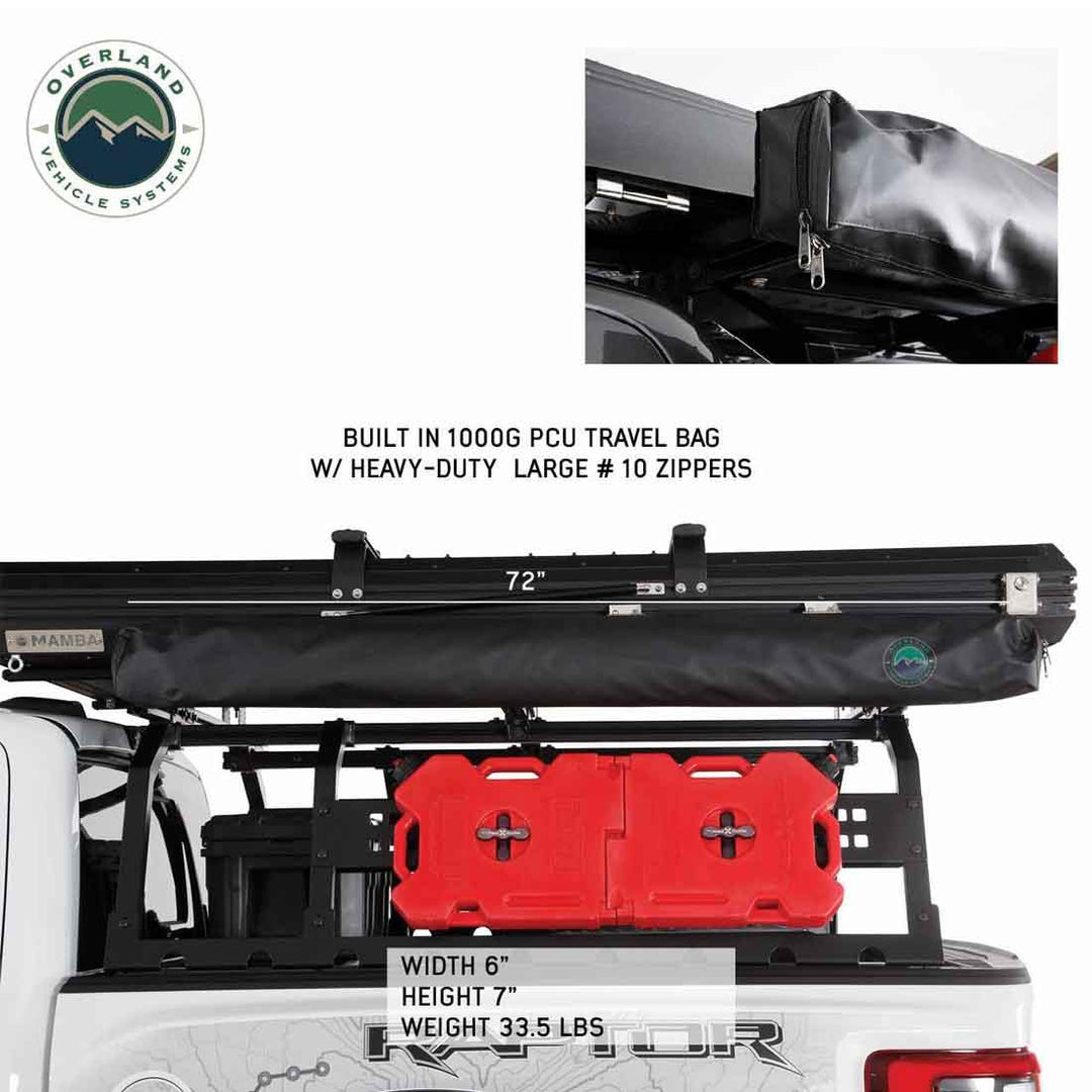 OVS awning with adjustable poles