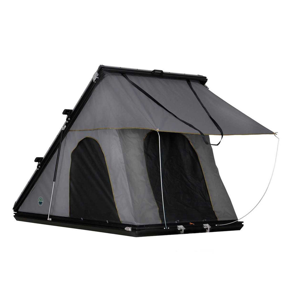 Overland Vehicle Systems HD Mamba Clam Shell Aluminum Hard Shell Roof Top Tent, Grey Body & Green Trim