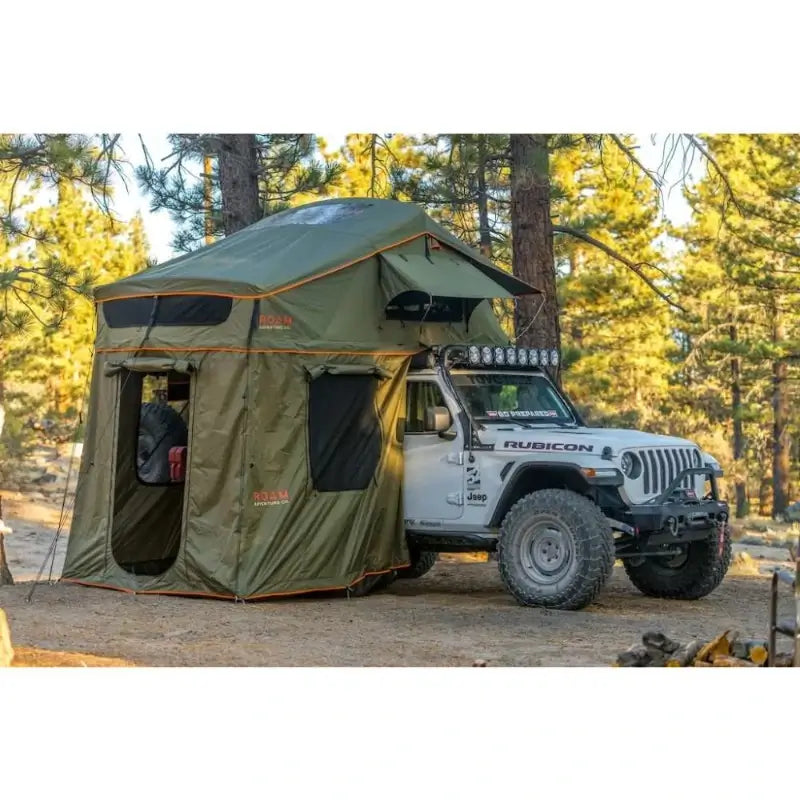 Roam Vagabond XL roof top tent in Forest Green from Side View