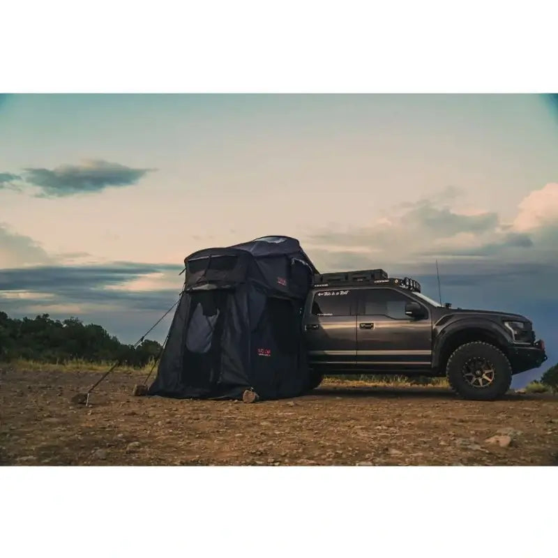 Roam Vagabond XL tent with Black annex room from side angle