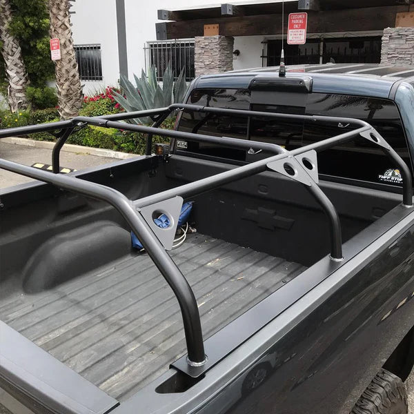 Overland truck bed rack with pinch plates