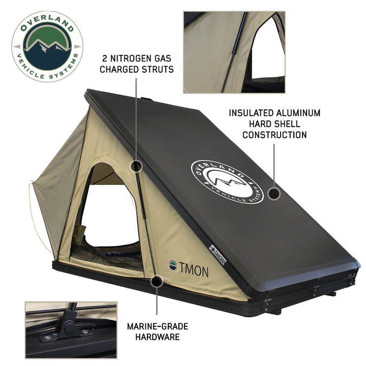 Overland vehicle with rooftop tent deployed