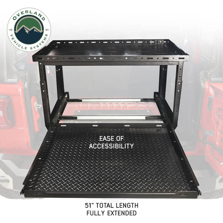Rack with lock‑in sliding deck