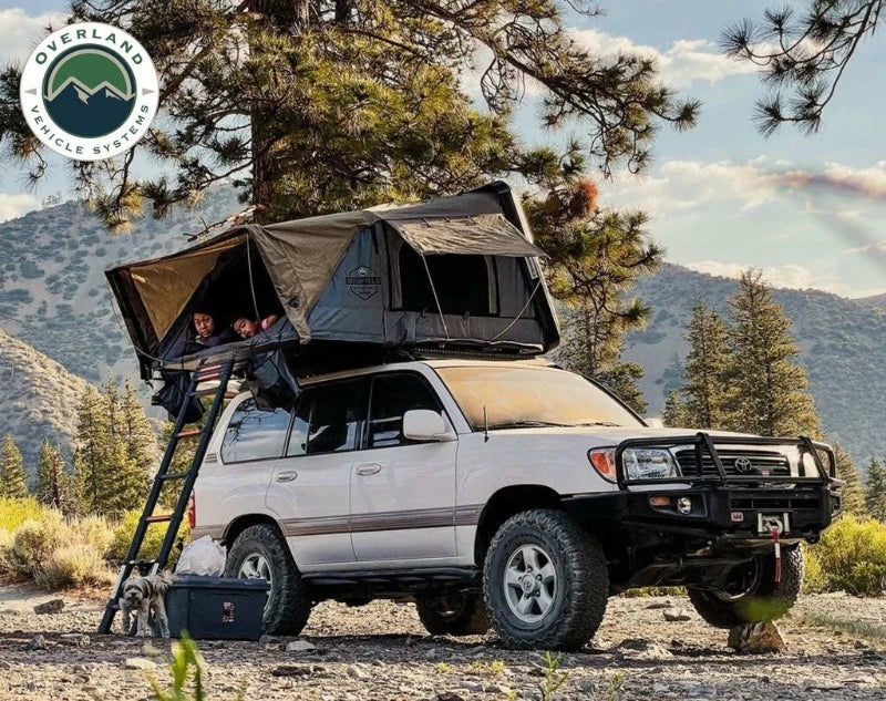 Overland Vehicle Systems Bushvled Roof Top Tent on white 4runner