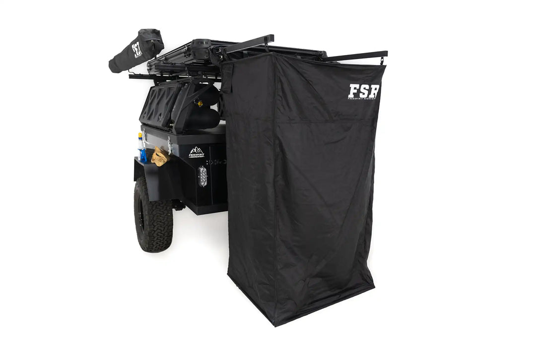 Rooftop tent shower awning