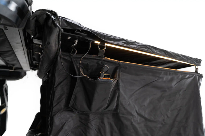 Overland shower awning setup