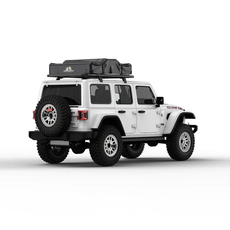 Tuff Stuff Overland Delta Rooftop Tent in Travel Cover on Jeep Rubicon