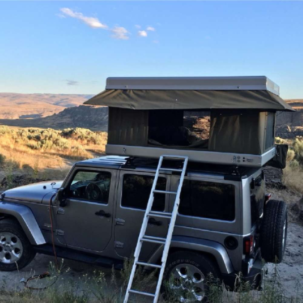 Bundutop Roof Top Tent Mounted on a Grey Jeep Wrangler